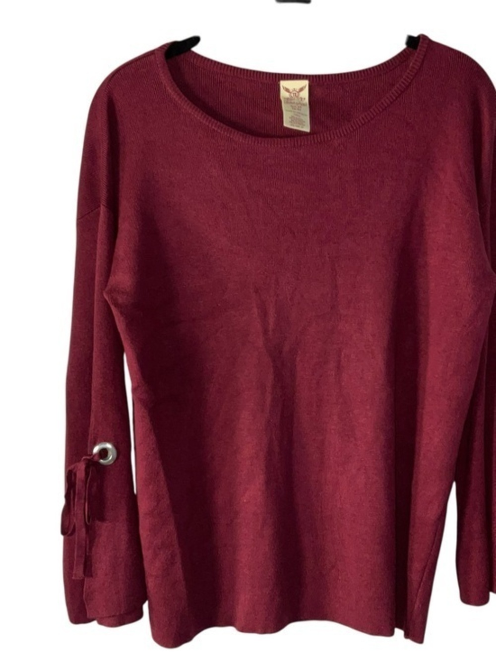 Faded Glory Wine Long-Sleeve Knit Top with Grommet Tie